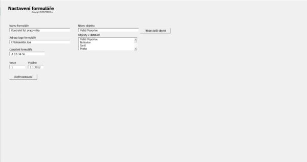 Nastavení formuláře Kontrolní list